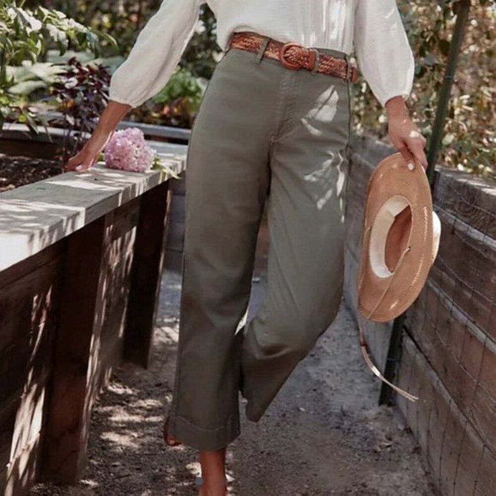 Marine Layer Size 8 Bridget Wide Leg Crop Pants in Olive Green Style 14650 - Picture 2 of 9